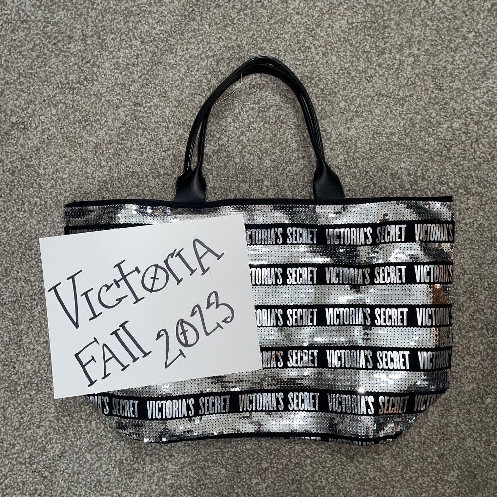 VICTORIA'S SECRET SILVER SEQUIN TOTE BAG